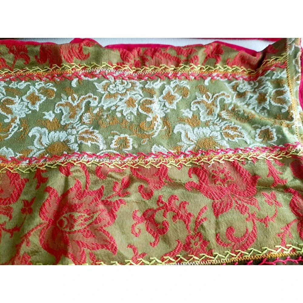Custom‎ Vintage Pair TAPESTRY Velvet Floral Pillow Cover Appx. 27'x16' Red, Gold